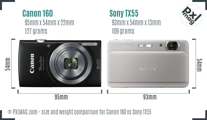 Canon 160 vs Sony TX55 size comparison