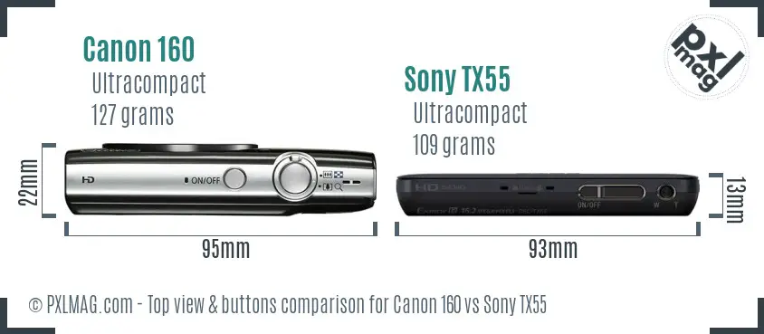 Canon 160 vs Sony TX55 top view buttons comparison