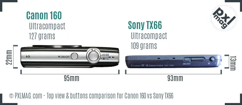 Canon 160 vs Sony TX66 top view buttons comparison