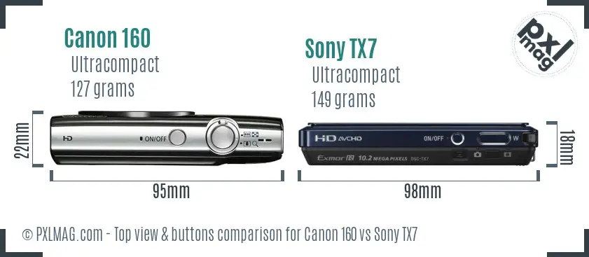 Canon 160 vs Sony TX7 top view buttons comparison