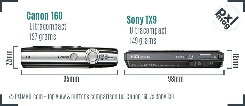 Canon 160 vs Sony TX9 top view buttons comparison