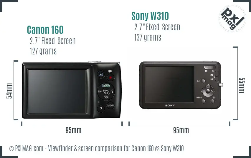 Canon 160 vs Sony W310 Screen and Viewfinder comparison Canon 160 vs Sony W310 Screen and Viewfinder comparison