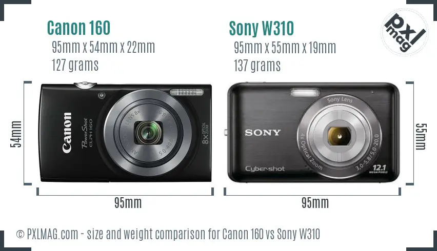 Canon 160 vs Sony W310 size comparison Canon 160 vs Sony W310 size comparison