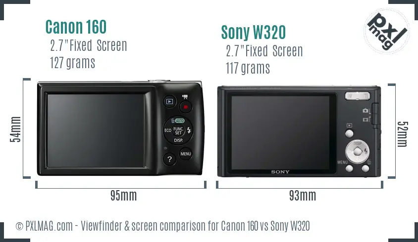 Canon 160 vs Sony W320 Screen and Viewfinder comparison Canon 160 vs Sony W320 Screen and Viewfinder comparison