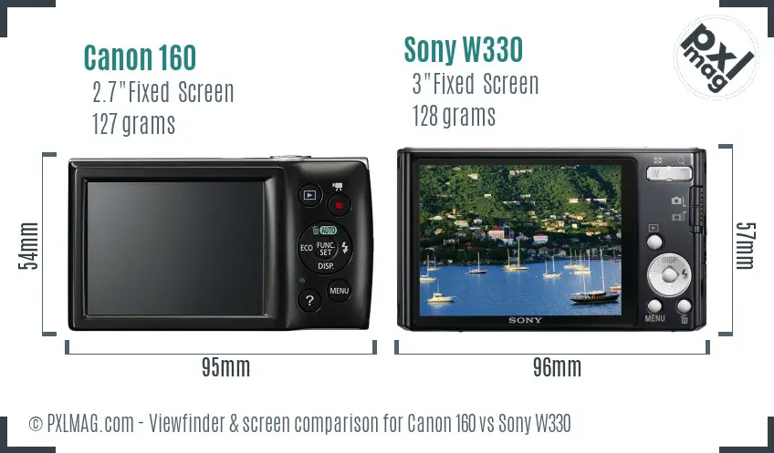 Canon 160 vs Sony W330 Screen and Viewfinder comparison