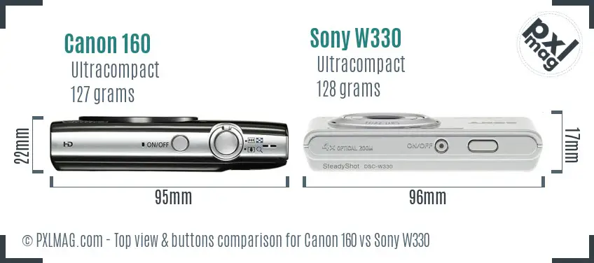 Canon 160 vs Sony W330 top view buttons comparison