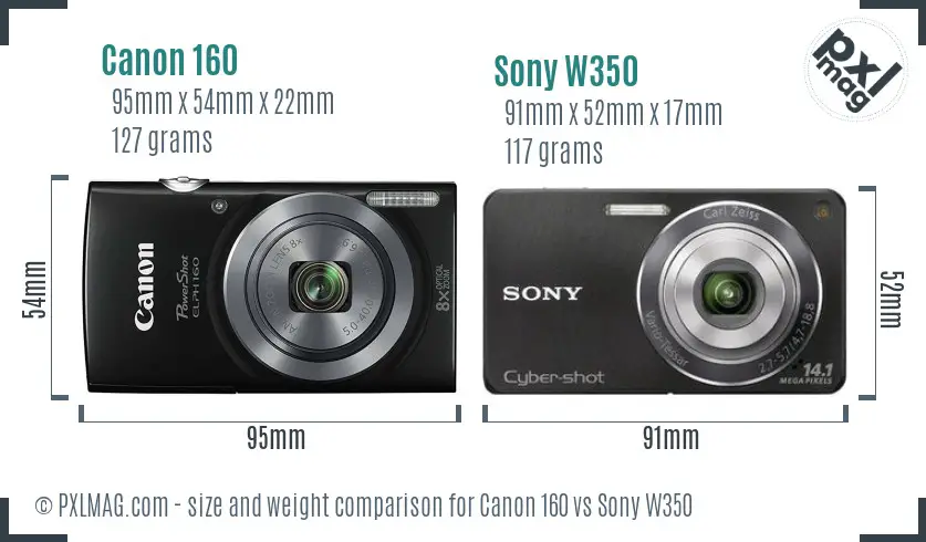Canon 160 vs Sony W350 size comparison