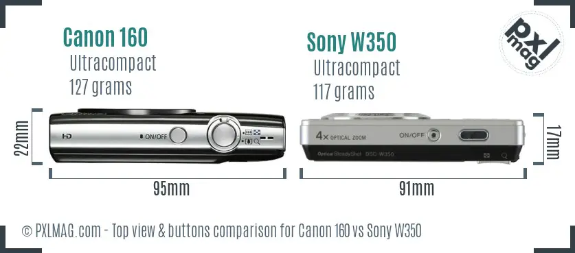 Canon 160 vs Sony W350 top view buttons comparison