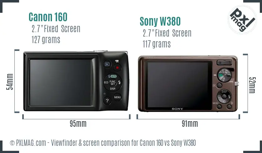 Canon 160 vs Sony W380 Screen and Viewfinder comparison