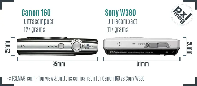 Canon 160 vs Sony W380 top view buttons comparison