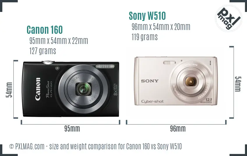 Canon 160 vs Sony W510 size comparison