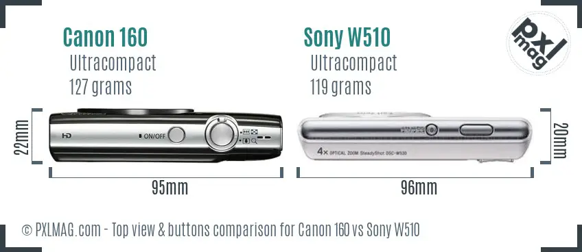 Canon 160 vs Sony W510 top view buttons comparison