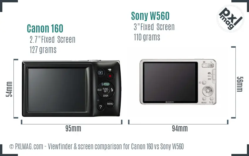 Canon 160 vs Sony W560 Screen and Viewfinder comparison