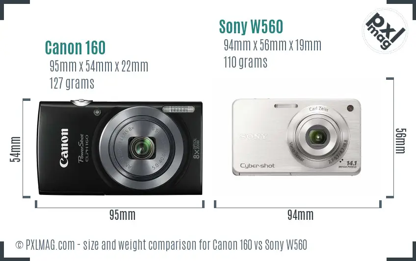 Canon 160 vs Sony W560 size comparison