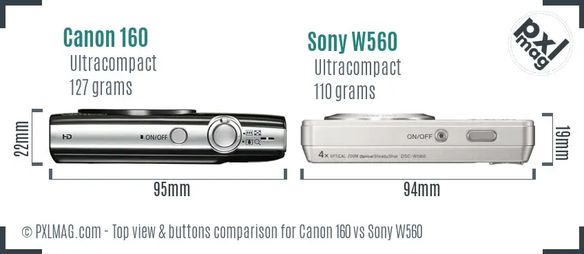 Canon 160 vs Sony W560 top view buttons comparison