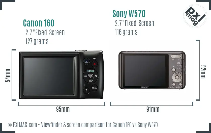Canon 160 vs Sony W570 Screen and Viewfinder comparison