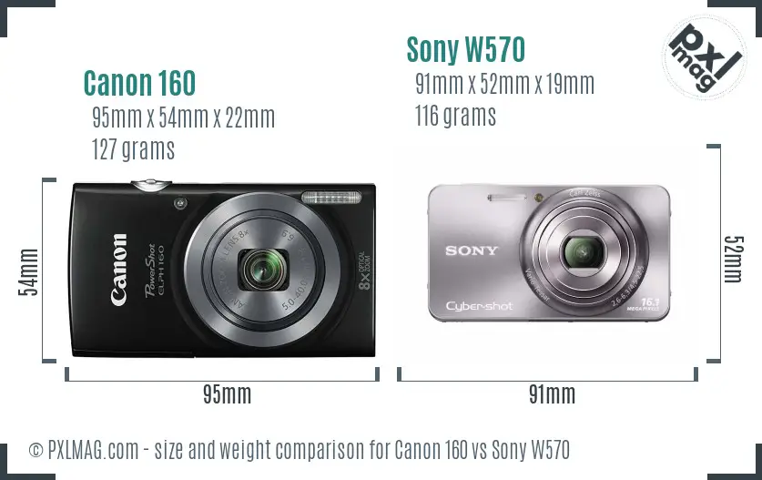 Canon 160 vs Sony W570 size comparison