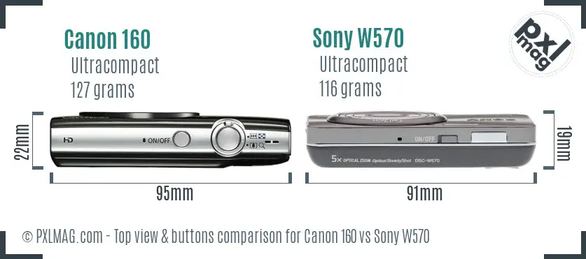Canon 160 vs Sony W570 top view buttons comparison