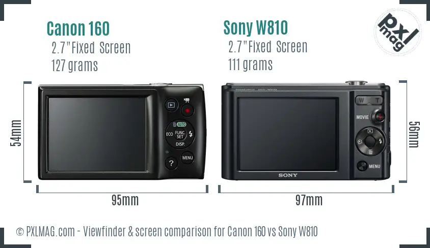 Canon 160 vs Sony W810 Screen and Viewfinder comparison