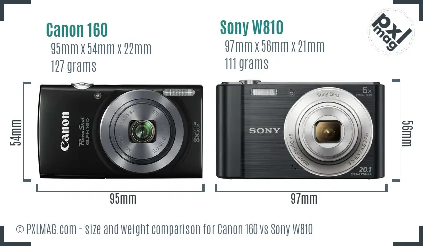 Canon 160 vs Sony W810 size comparison