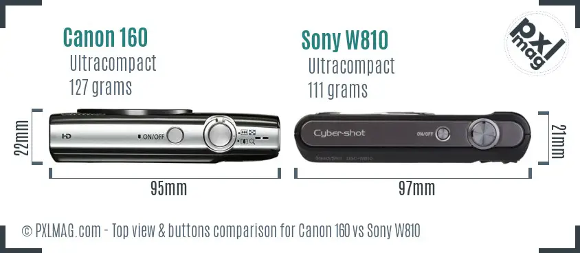 Canon 160 vs Sony W810 top view buttons comparison