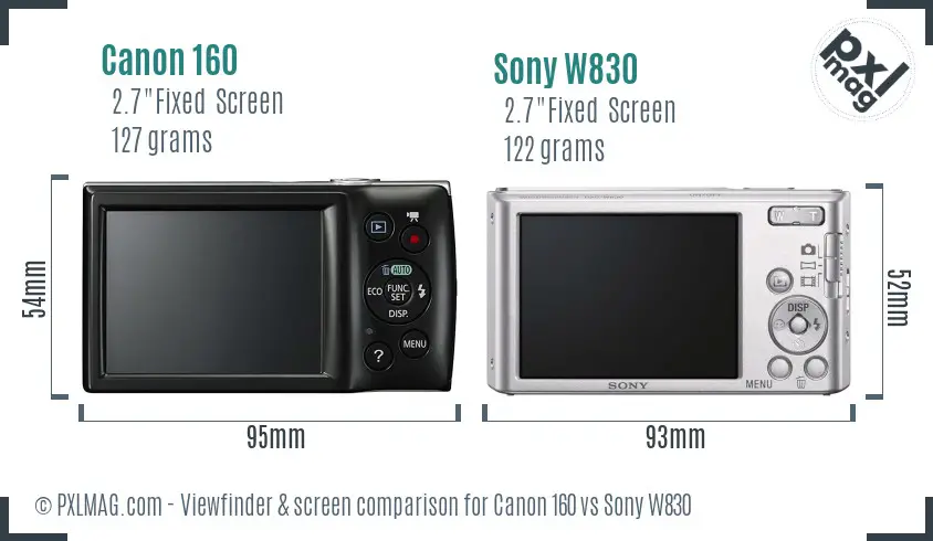 Canon 160 vs Sony W830 Screen and Viewfinder comparison