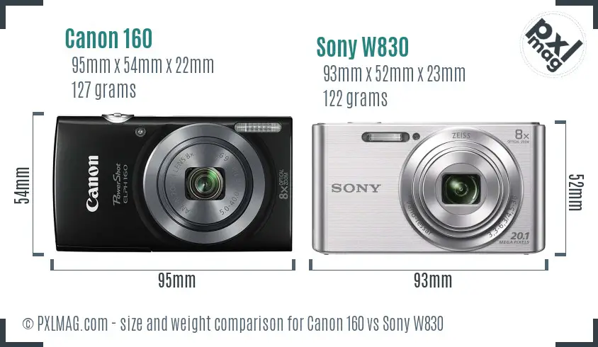 Canon 160 vs Sony W830 size comparison