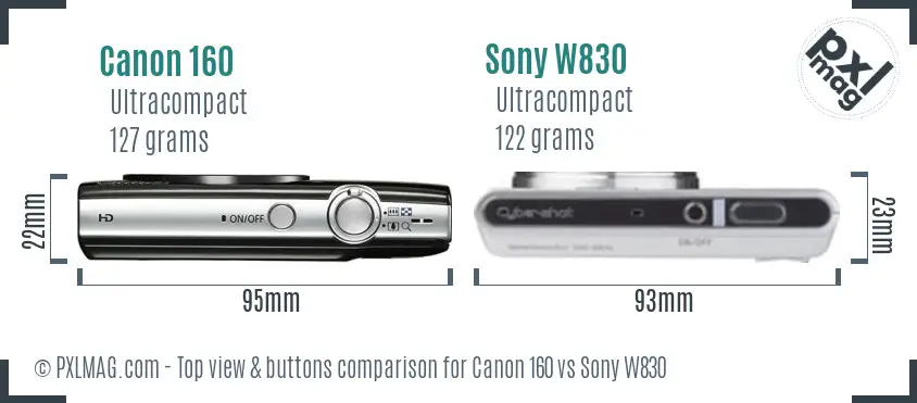 Canon 160 vs Sony W830 top view buttons comparison