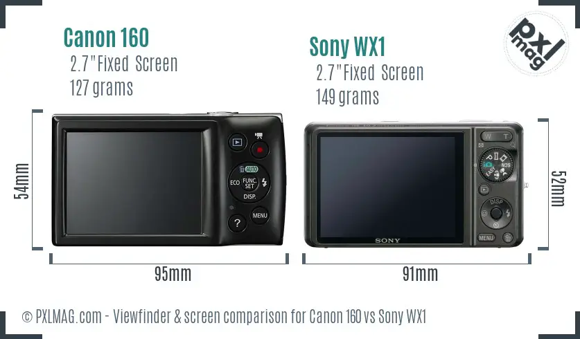 Canon 160 vs Sony WX1 Screen and Viewfinder comparison