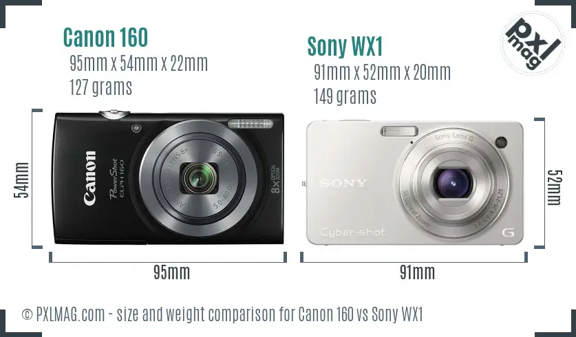 Canon 160 vs Sony WX1 size comparison