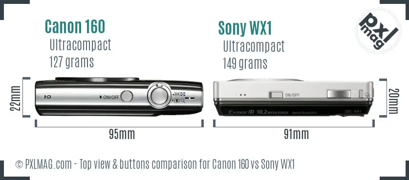 Canon 160 vs Sony WX1 top view buttons comparison