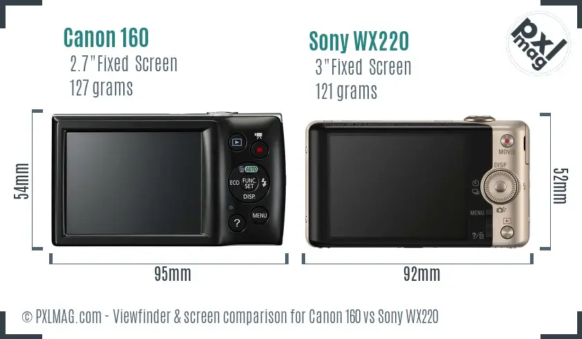 Canon 160 vs Sony WX220 Screen and Viewfinder comparison