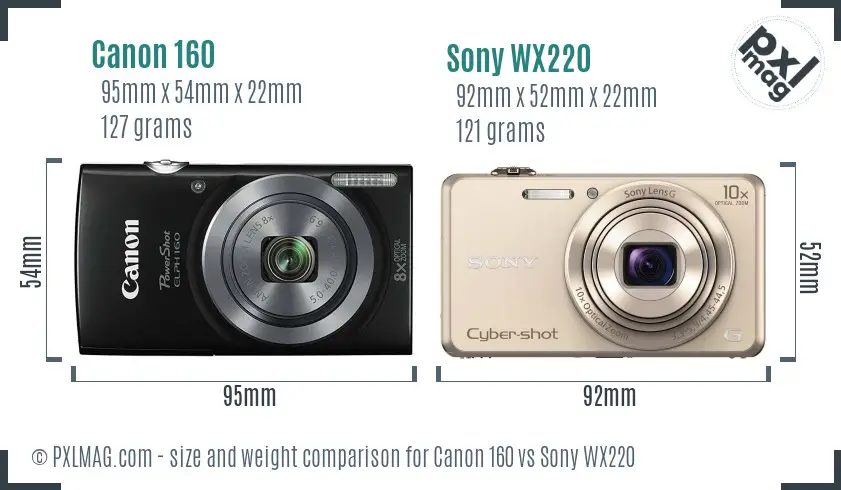 Canon 160 vs Sony WX220 size comparison