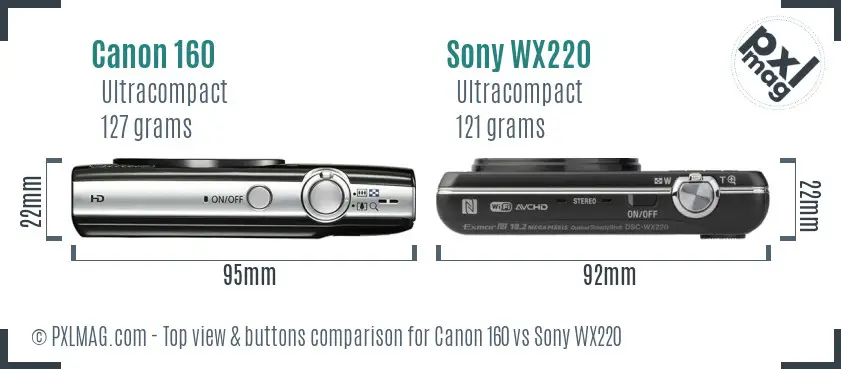 Canon 160 vs Sony WX220 top view buttons comparison