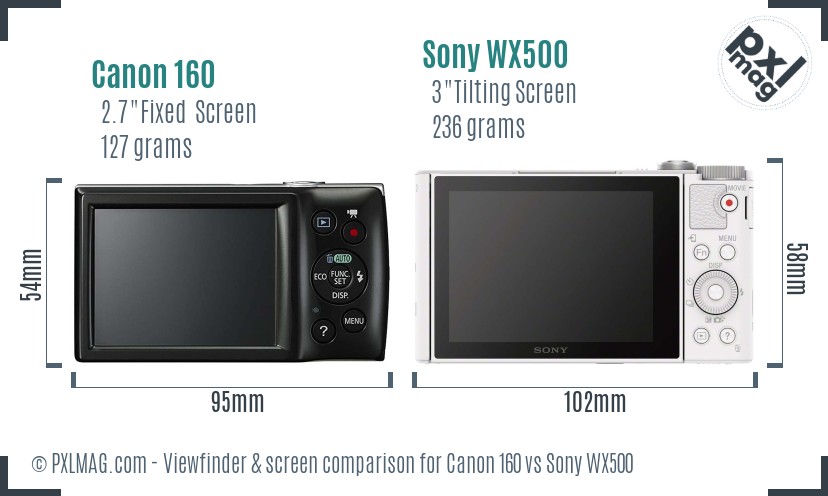Canon 160 vs Sony WX500 Screen and Viewfinder comparison