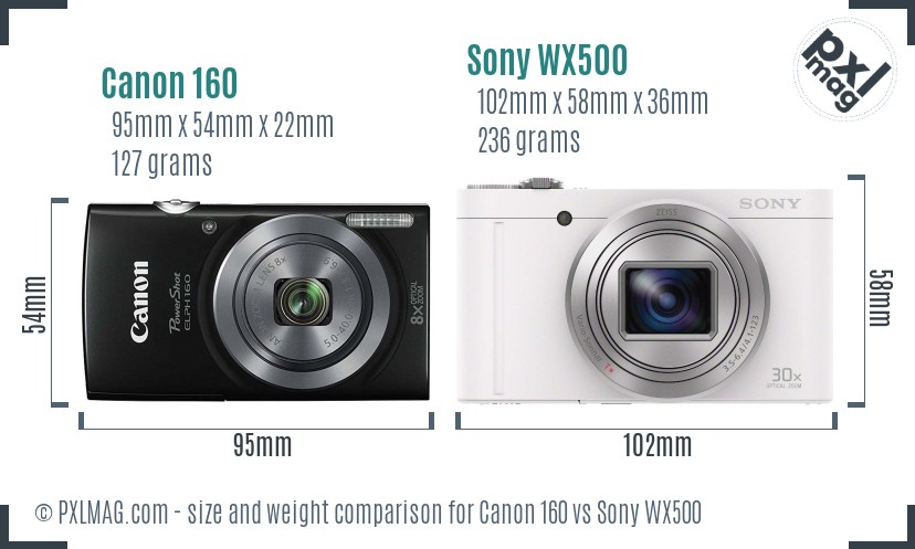 Canon 160 vs Sony WX500 size comparison