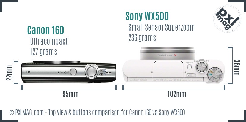 Canon 160 vs Sony WX500 top view buttons comparison