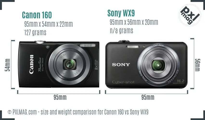 Canon 160 vs Sony WX9 size comparison