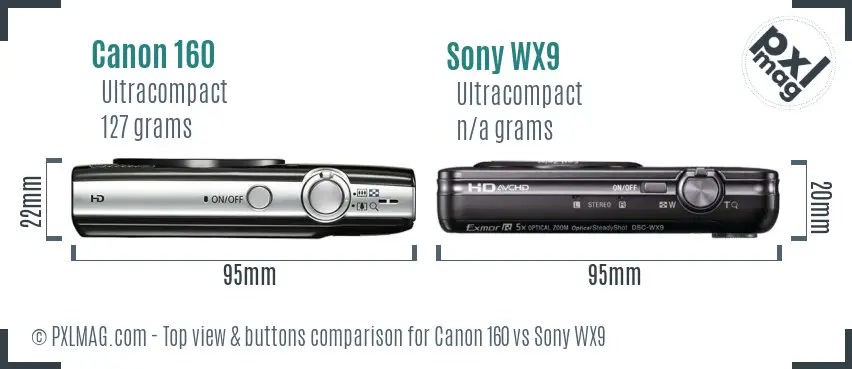 Canon 160 vs Sony WX9 top view buttons comparison