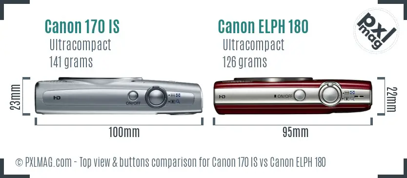 Canon 170 IS vs Canon ELPH 180 top view buttons comparison