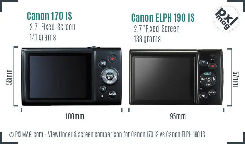 Canon 170 IS vs Canon ELPH 190 IS Screen and Viewfinder comparison