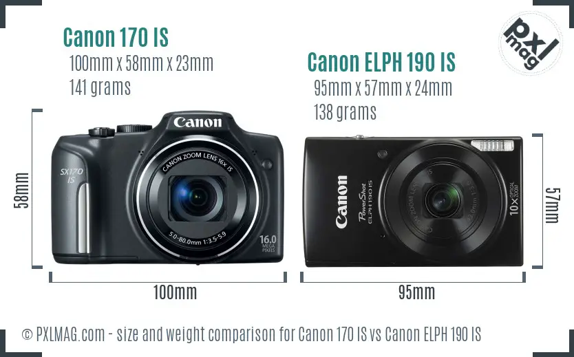 Canon 170 IS vs Canon ELPH 190 IS size comparison