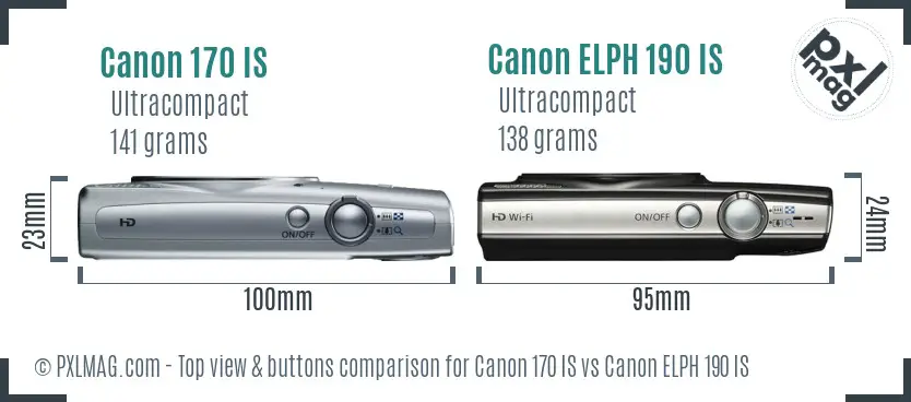 Canon 170 IS vs Canon ELPH 190 IS top view buttons comparison