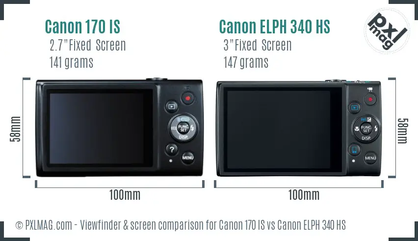 Canon 170 IS vs Canon ELPH 340 HS Screen and Viewfinder comparison