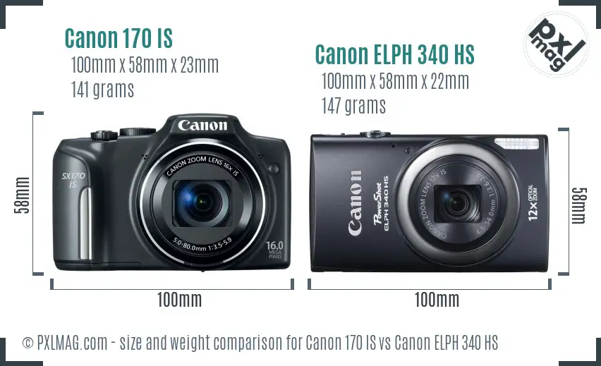 Canon 170 IS vs Canon ELPH 340 HS size comparison