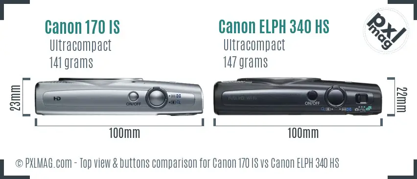 Canon 170 IS vs Canon ELPH 340 HS top view buttons comparison