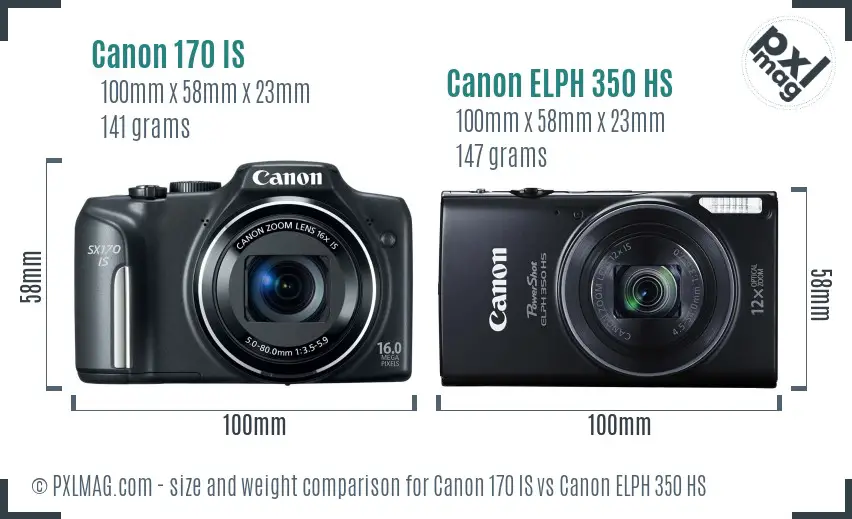 Canon 170 IS vs Canon ELPH 350 HS size comparison