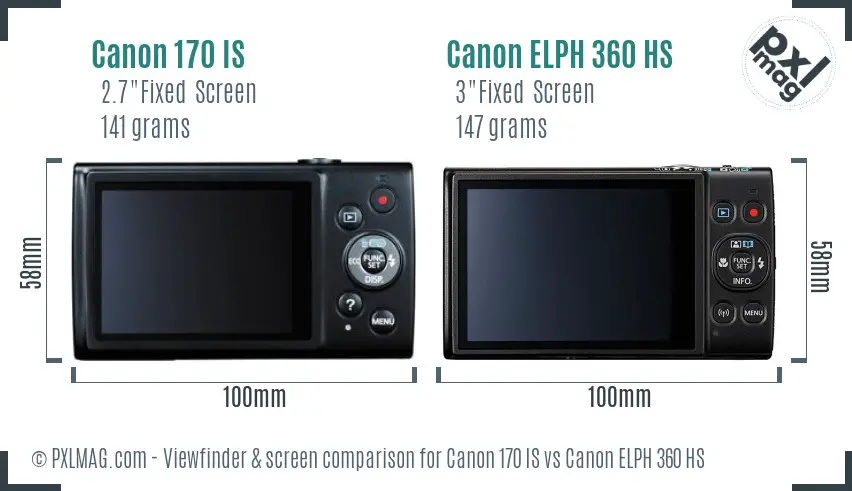 Canon 170 IS vs Canon ELPH 360 HS Screen and Viewfinder comparison