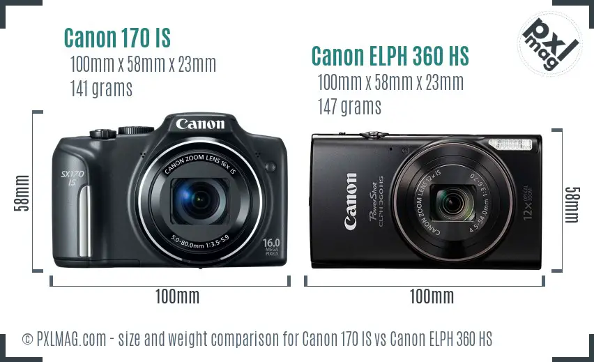 Canon 170 IS vs Canon ELPH 360 HS size comparison
