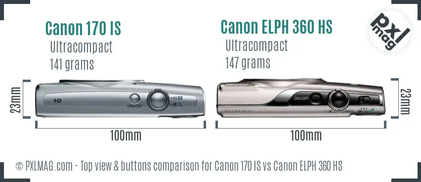 Canon 170 IS vs Canon ELPH 360 HS top view buttons comparison